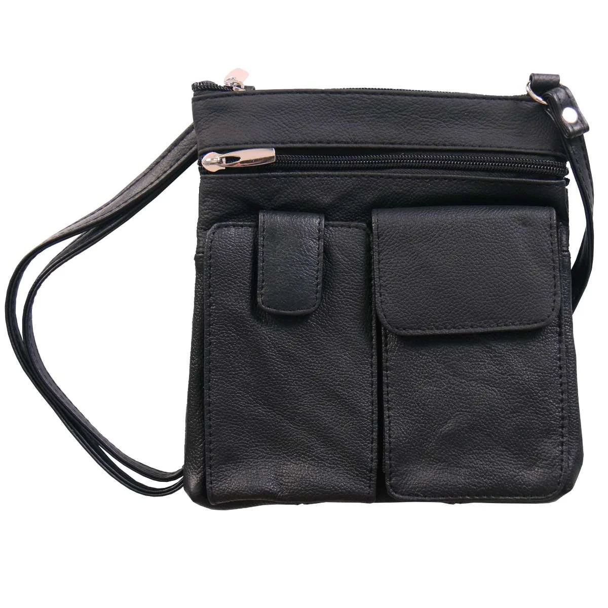 Safe Hot Leathers Black Leather 6 Pocket Purse with 4 Zippers PUA1147 Verified