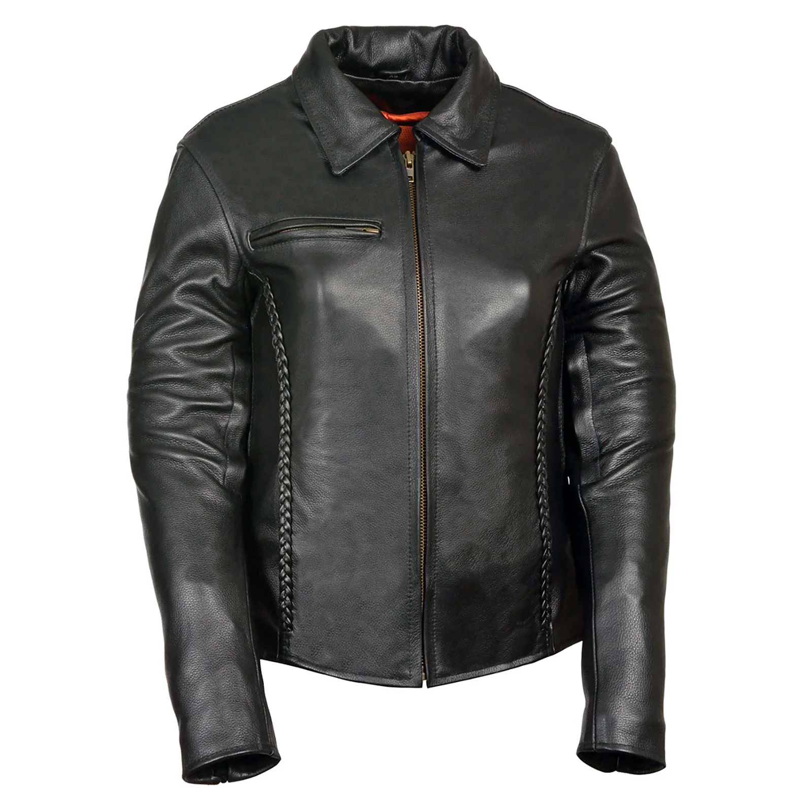 Artisan Milwaukee Leather ML7093 Women's Black Leather Braided Jacket with Shirt Style Collar Casual
