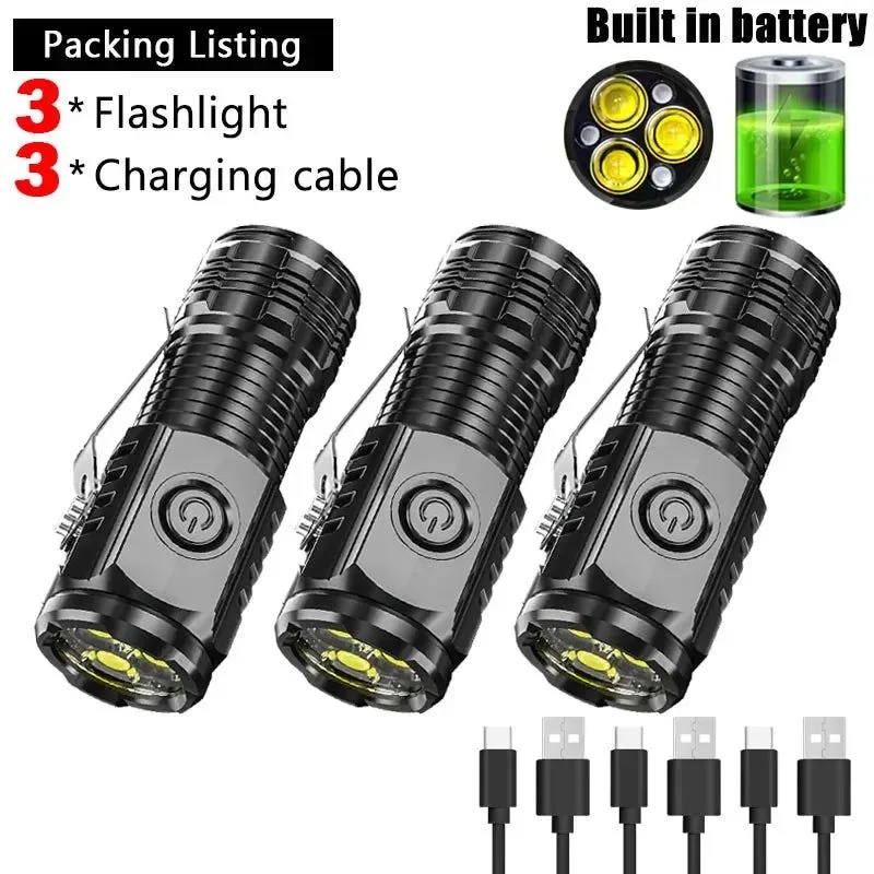 Prestigious Portable Mini 3LED Flashlight with Pen Clip Magnetic Tail and USB Charging - I for Outdoor Emergencies Natural