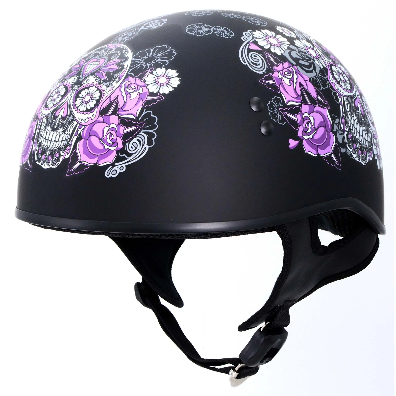 Refined Hot Leathers HLD1031 Sugar Skull Flat Black Motorcycle DOT Skull Cap Half Biker Helmet Natural