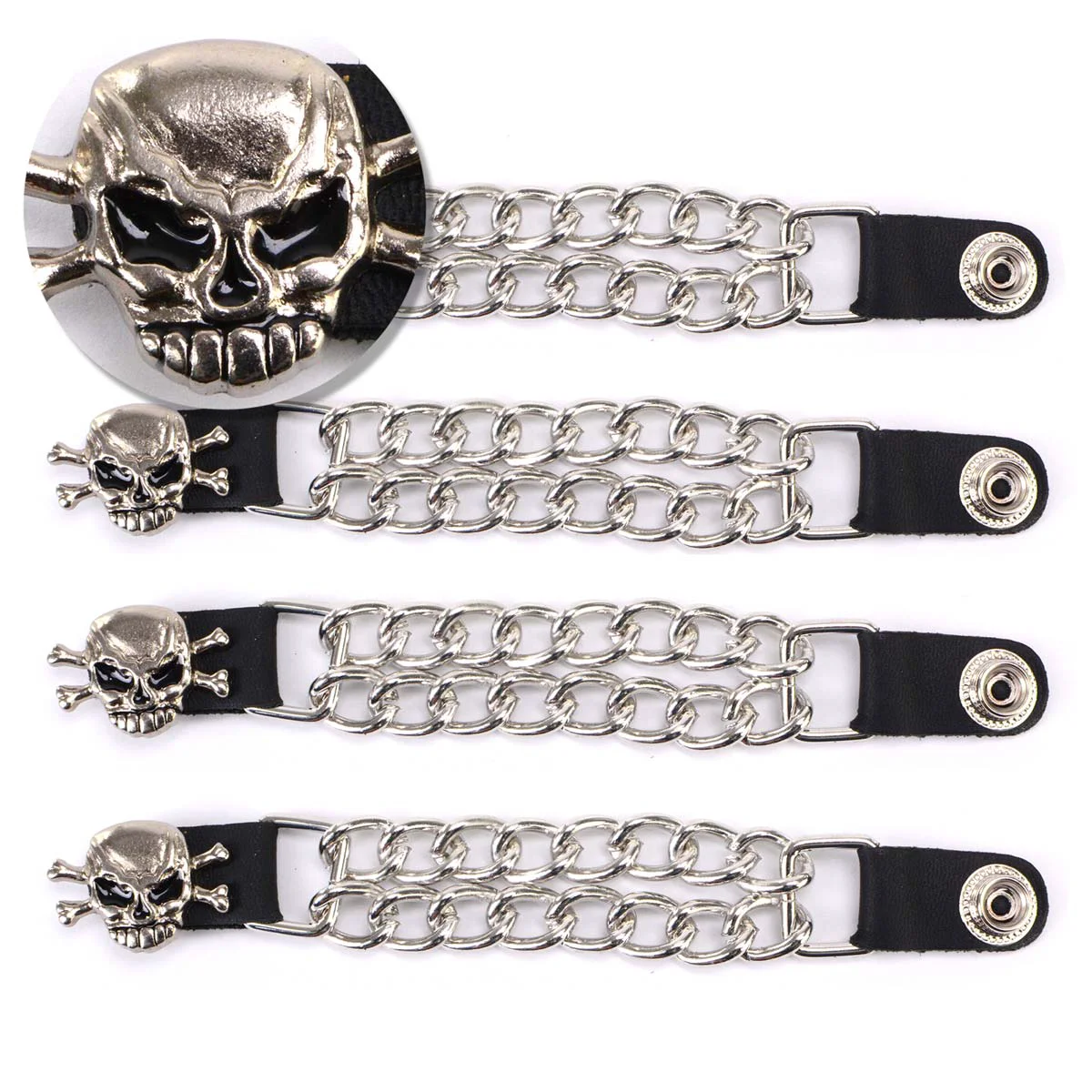 Comfortable Milwaukee Leather MLA6041SET Skull and Cross Bones 4-PCS Vest Extender Double Chrome Chains w Leather 6 Extension Superior