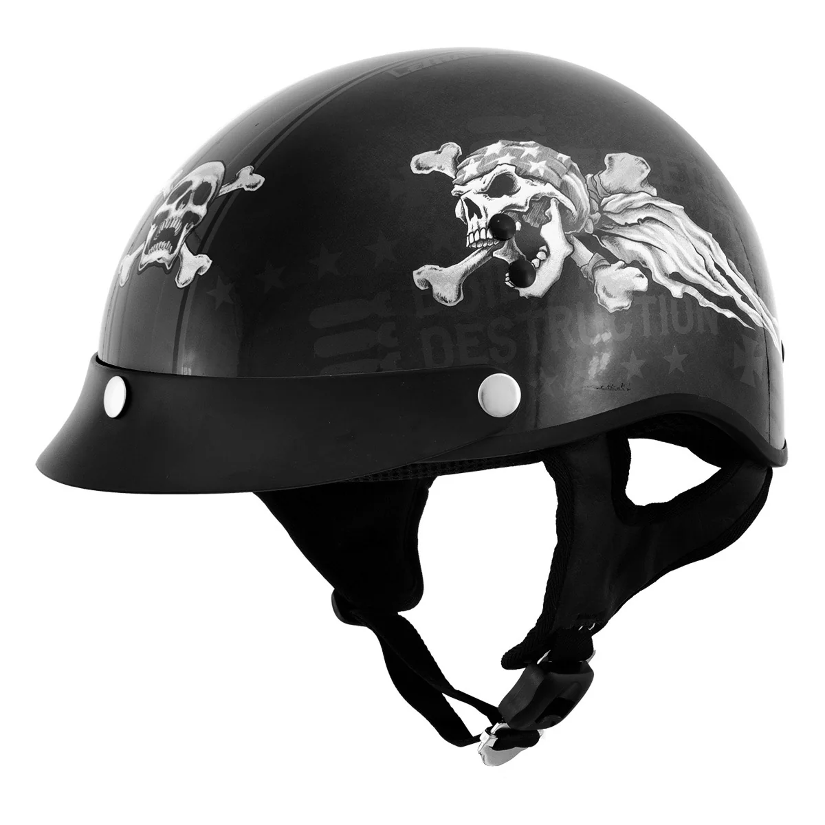 Sustainable Milwaukee Helmets T70 dom Skulls Black Glossy Motorcycle DOT Skull Cap Half Helmet Biker Sophisticated