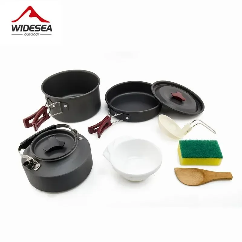 Versatile Aluminum Camping Cookware Set – 1L Pot Pan Kettle Utensils for 2-3 People Hiking Picnic Kit 4-Season Classic