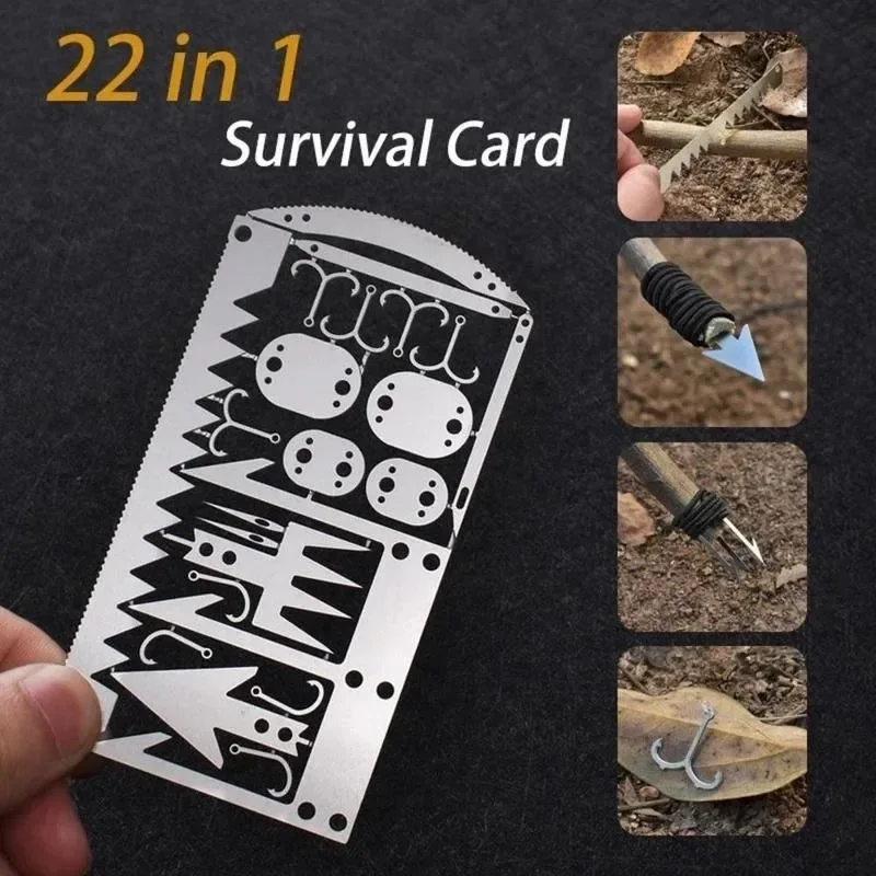 Contemporary 22-in-1 Stainless Steel Survival Tool Card Portable Multifunctional Camping and Emergency Fine