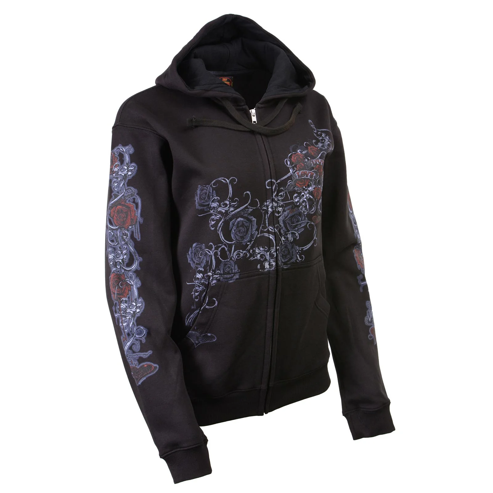 Exceptional Milwaukee Leather MPLH228000 Women's Black Hoodie Sweatshirt with Live Love Ride and Roses Artwork Print Traditional