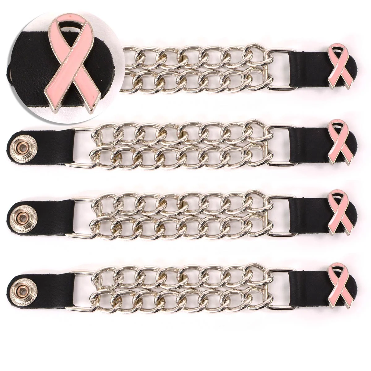 High-Performance Milwaukee Leather Pink Ribbon Medallion Vest Extender - Double Chrome Chains Leather 6.5 Extension 4-PCS MLA6021SET Classic