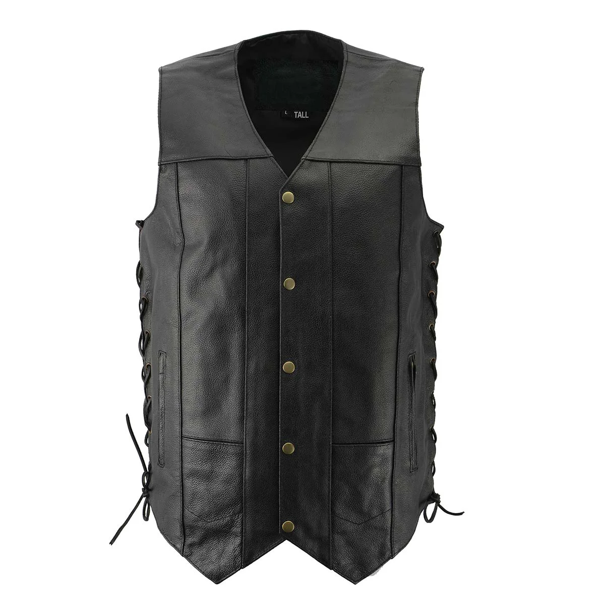 Casual Men s XS106 10-Pocket Classic Black Side Laced Biker Leather Vest Traditional