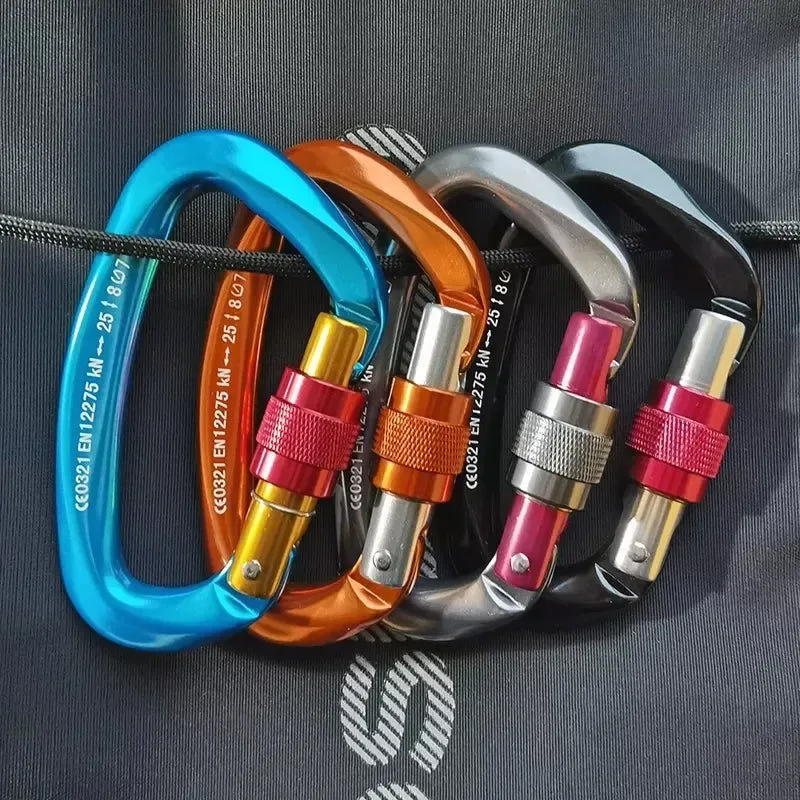 Reusable 25KN Professional Climbing Carabiner - D-Shape Aviation Aluminum Safety Lock for Outdoor Climbing and Mountaineering Soft