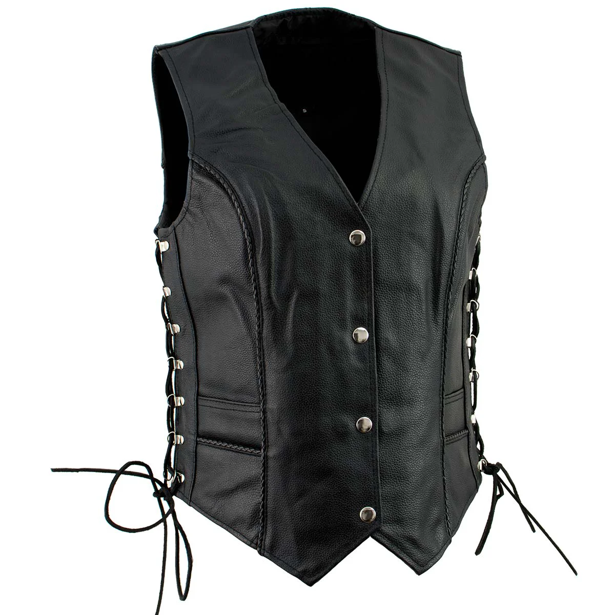 Casual Ladies XS761 Classic Braided Leather Vest with Side Laces Smart