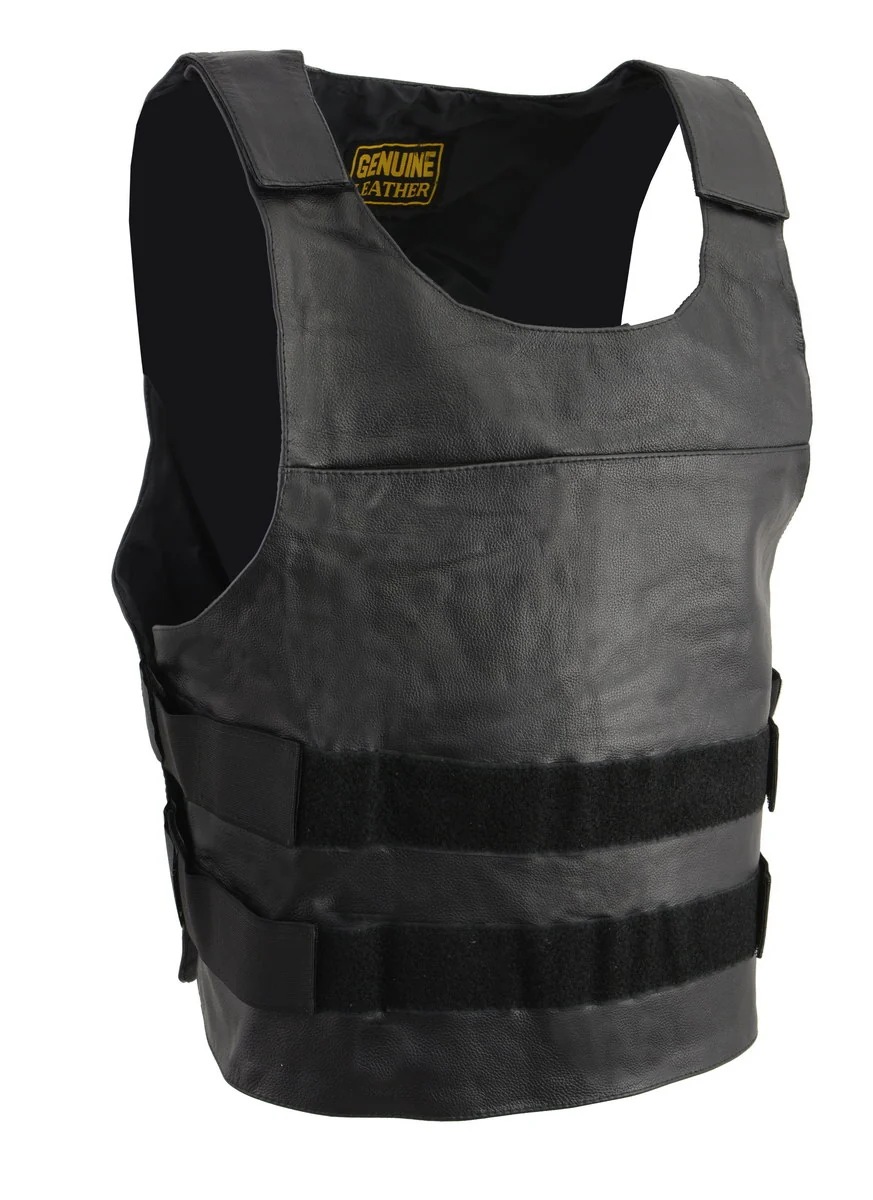 Secure Leather XS1367 Men's Black Replica Bulletproof Style Tactical Street Leather Vest Original