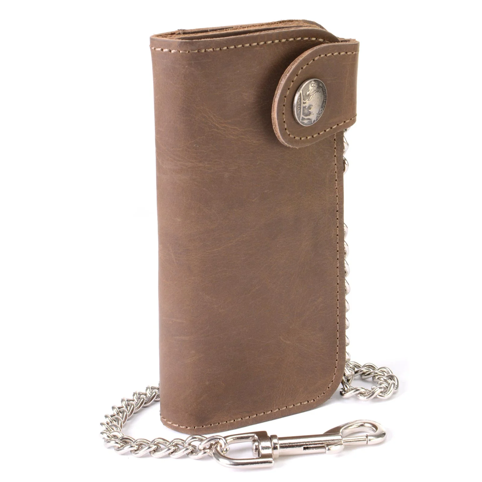Optimized Milwaukee Leather MLW7829 Men's 7 Brown Leather Bi-Fold Biker Wallet w Anti-Theft Stainless Steel Chain and Buffalo Nickel Snap Soft