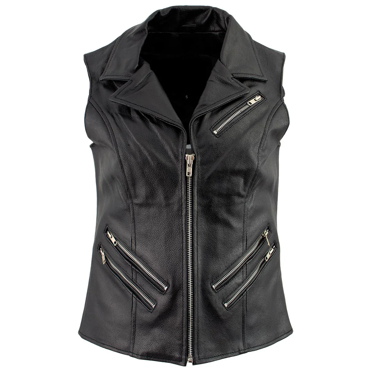 Smart Ladies XS773 Black Zippered M C Lapel Leather Vest Fine