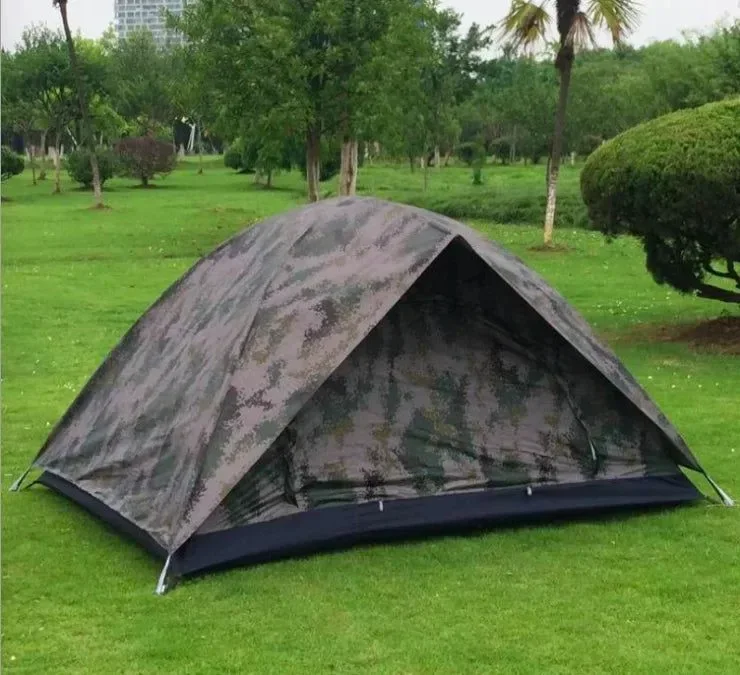 Organic Camouflage 2-Person Four-Season Double Tent - Double Door Outdoor Camping Tent Long-Lasting