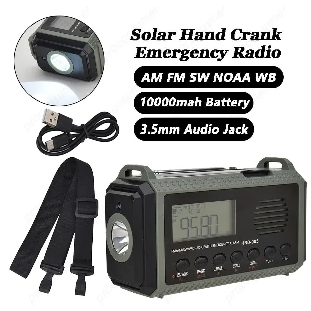 Exceptional 10000mAh Multifunction Solar Hand Crank Radio - USB Charging FM AM NOAA WB Weather Radio with Emergency Flashlight SOS Alarm and Power Bank Contemporary
