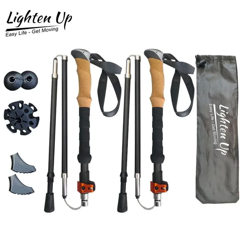 Exceptional 2Pcs Lightweight Carbon Fiber Aluminum Alloy Trekking Poles Collapsible Telescopic Walking Sticks for Hiking Climbing Original Design