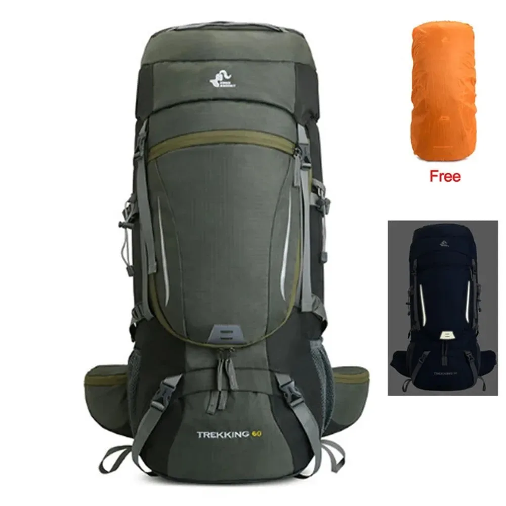 Efficient Men's 60L Large Hiking Mountaineering Backpack Outdoor Sport Rucksack for Camping and Climbing Green
