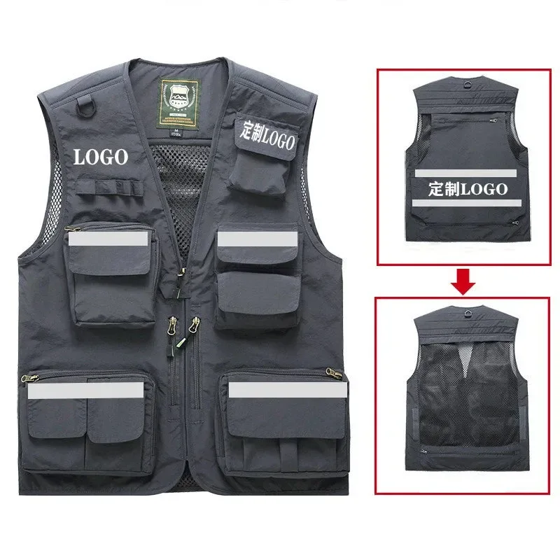 Reusable Safety Vest with Multi-Pockets - Reflective Custom Printing Logo Sizes S-7XL for Emergency Management and Rescue Refined