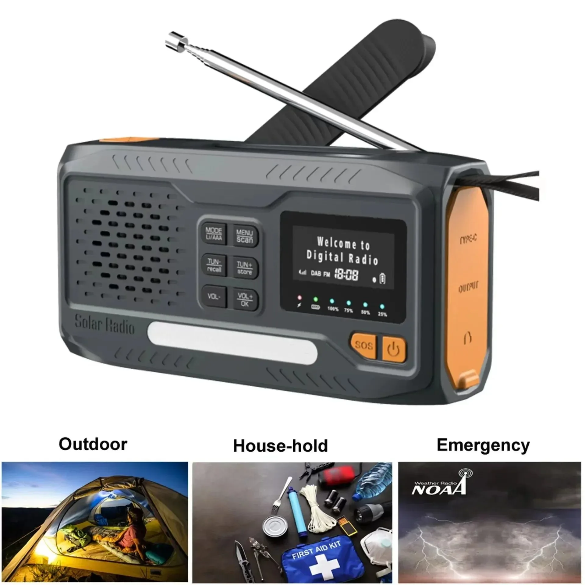 Reliable DAB FM Bluetooth Solar Emergency Radio – Hand Crank LED Flashlight SOS Organic