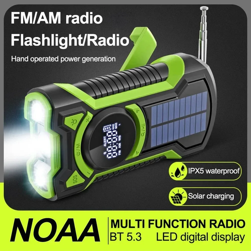 Effective 8000mAh Hand Crank Solar Power Radio - Portable AM FM NOAA Weather Radio with LED Flashlight and Bluetooth 5.0 Speaker Trendy