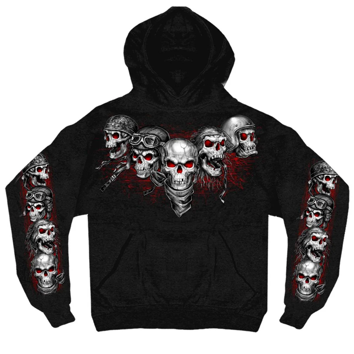 Convenient Hot Leathers GMS4539 Black Hoodie Pullover Sweater with Red 5 Skulls Artwork Certified