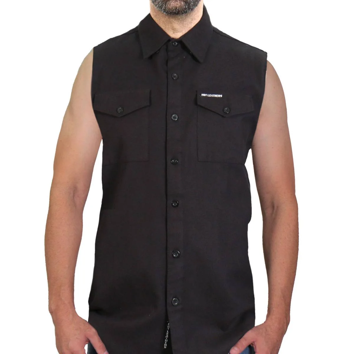 Green Hot Leathers FLM5013 Men's Black Sleeveless Motorcycle Riders Shirt Smooth