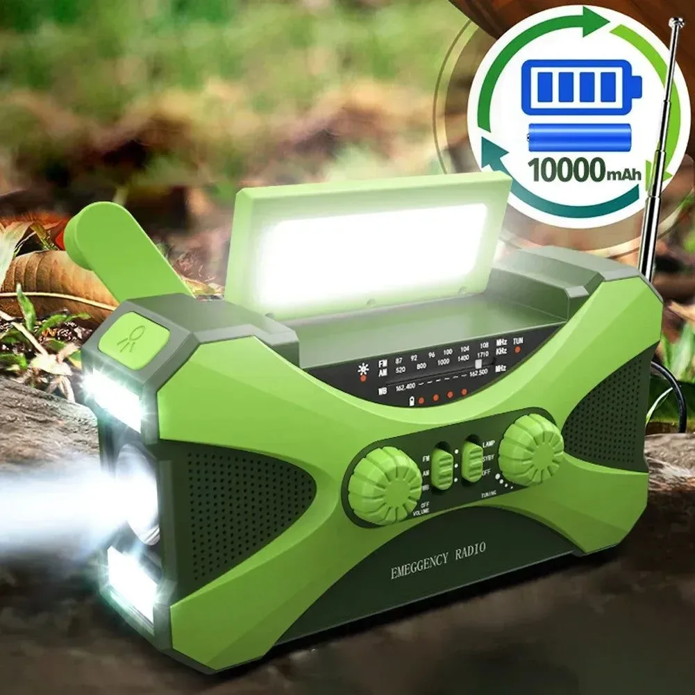 Safe Outdoor Electric Generator Emergency Radio Hand Crank Generator USB Solar Power Supply LED Flashlight Emergency Survival Lamp Green