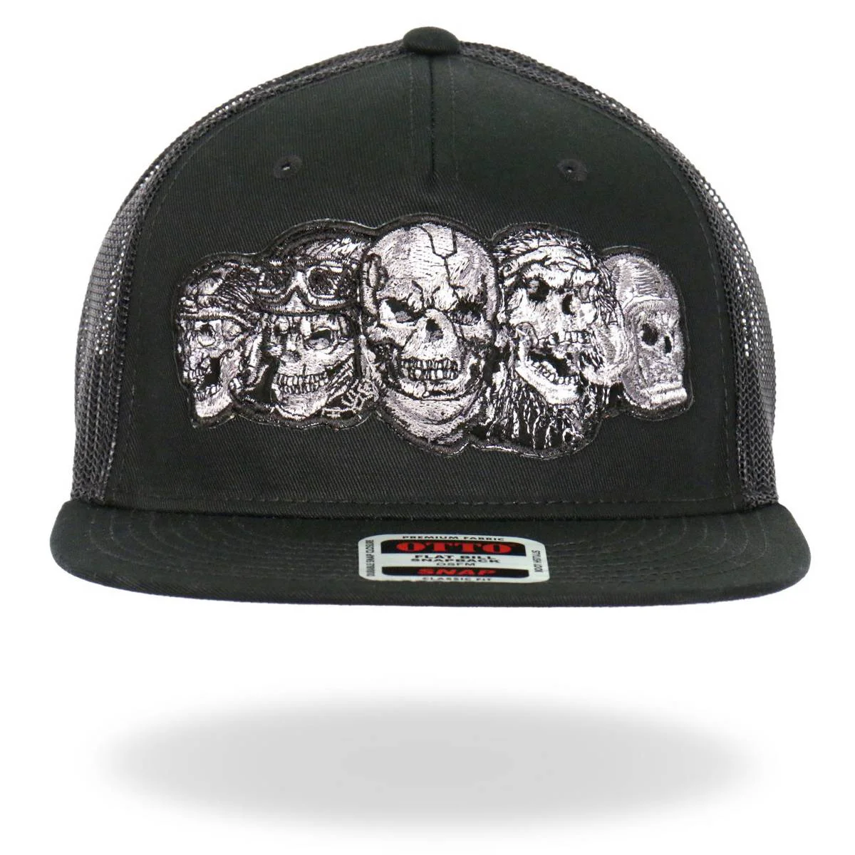 Breathable Hot leathers Black 5 Skulls Straight Snapback Hat GSH2034 Crafted