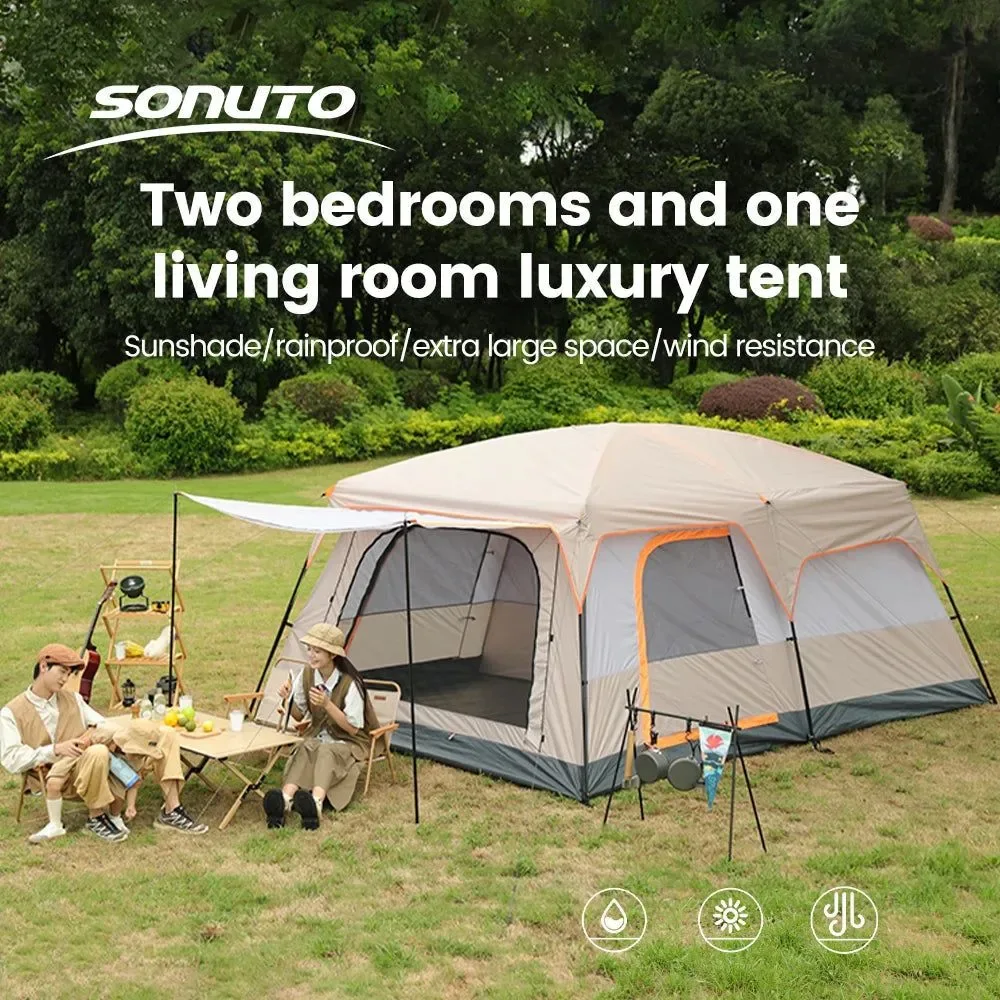 Reusable Sonuto Family Camping Tent – 3-12 Person Double-Layer 2-Room Waterproof 3000mm 3 Size Options Fast
