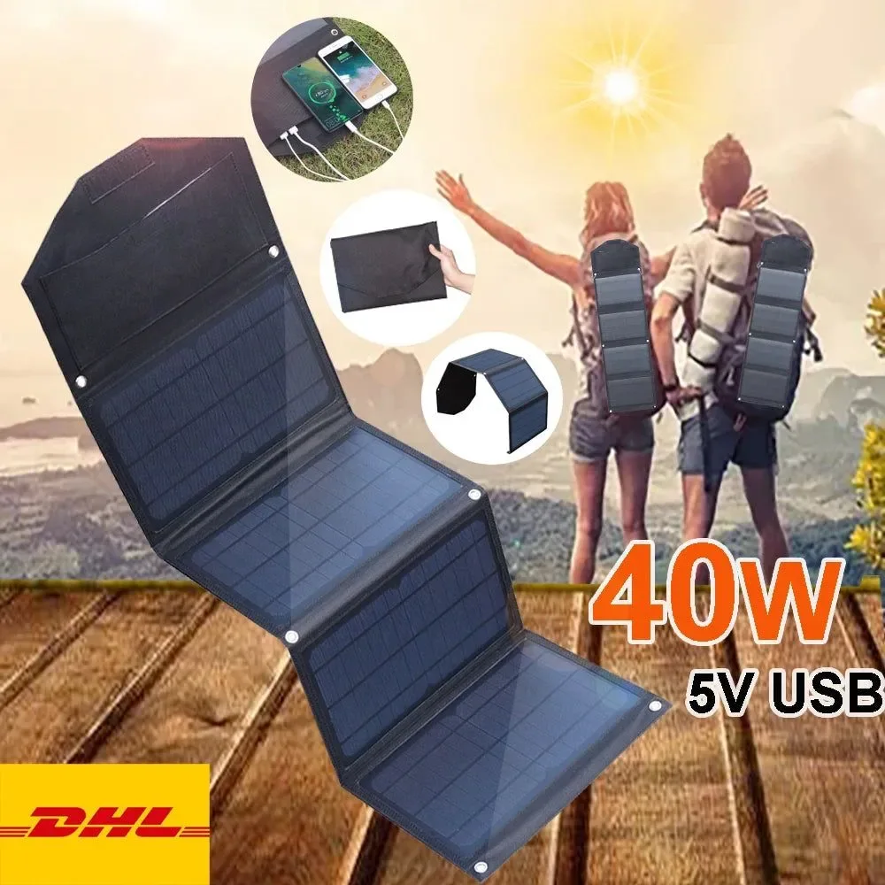 Sophisticated 40W Foldable Solar Panel 5V USB Portable Solar Mobile Phone Charger Power Bank for Camping Hiking Backpack Outdoor Breathable