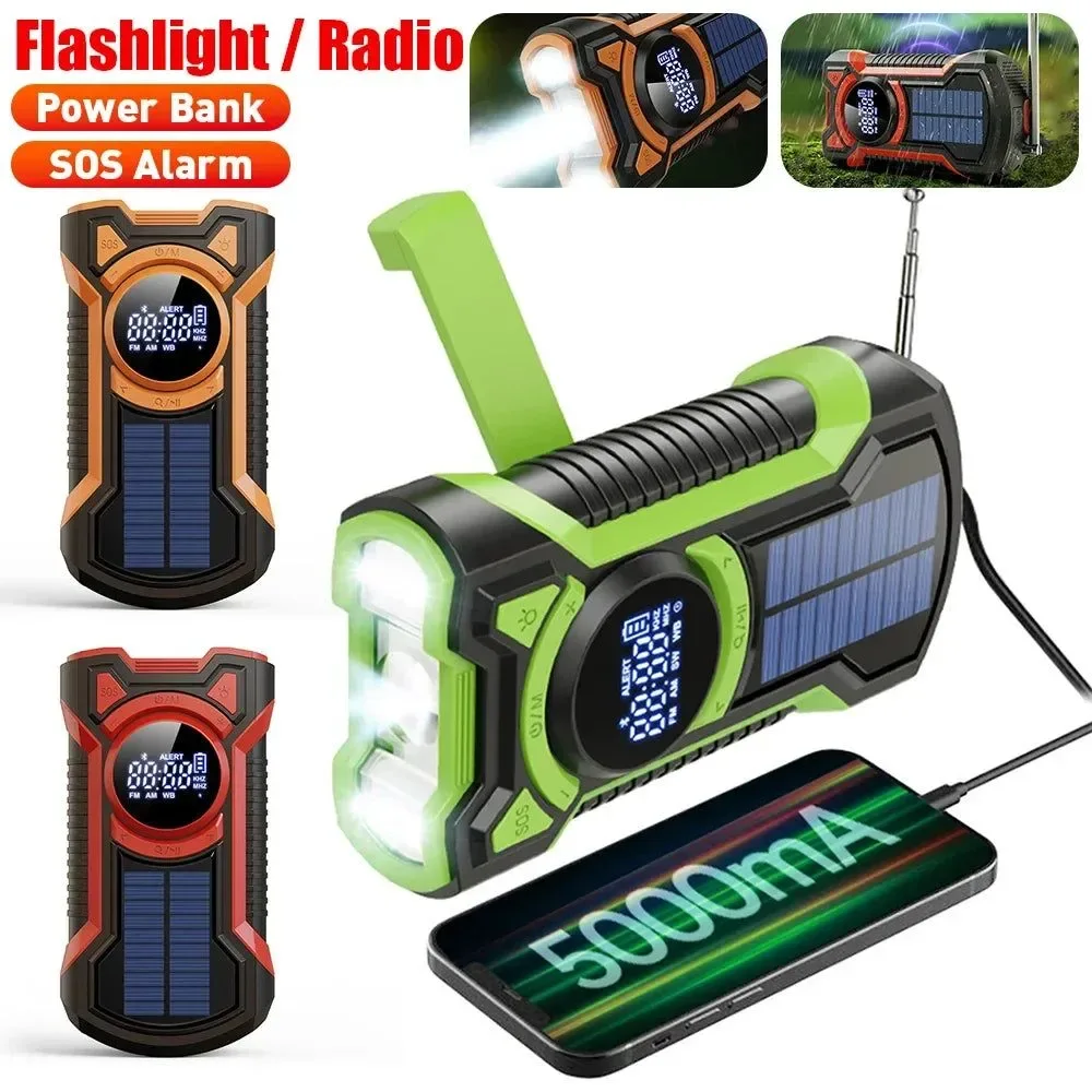 Reliable Solar Emergency Weather Radio Bluetooth-Compatible Hand Crank Phone Charger LED Flashlight SOS Alarm Long-Lasting