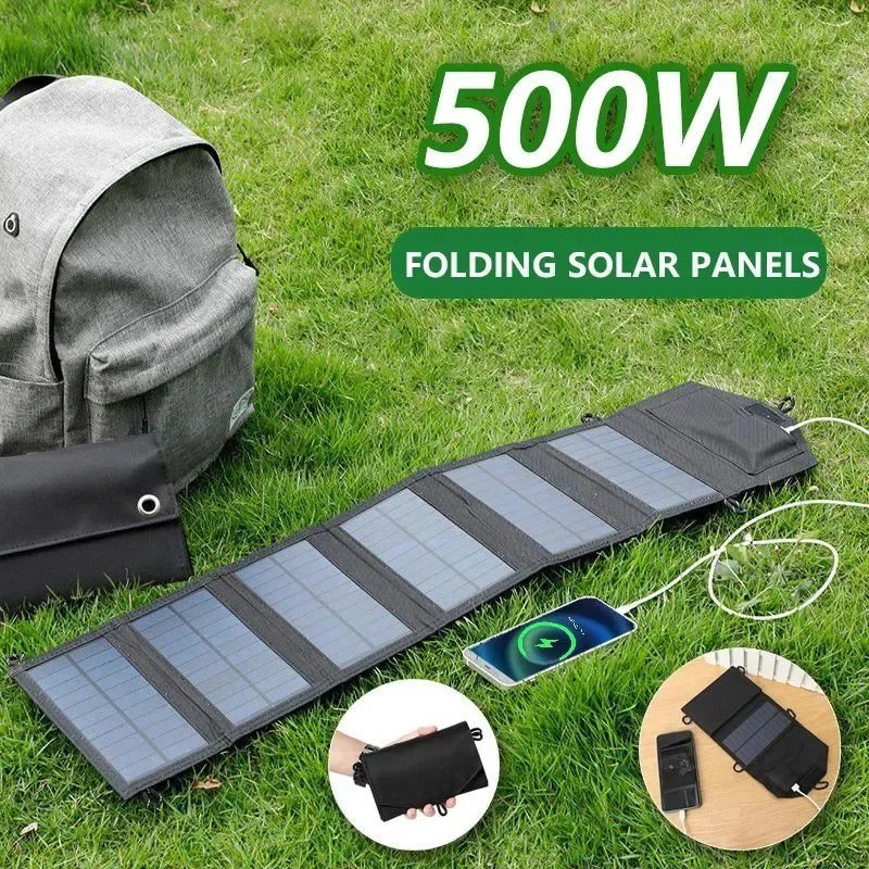 Sustainable 500W Portable Foldable Solar Panel Charger - USB 5V and DC Output for Phone Charging Power Bank Hiking and Camping Selected