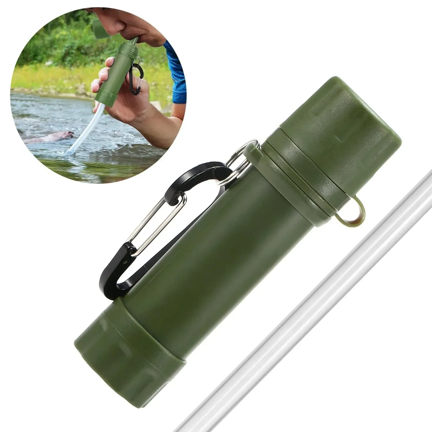 Specialty Outdoor Water Filter Straw – Hollow-Fibre 0.01 Micron Purifier with Carabiner Clip for Camping Hiking Emergency Optimized