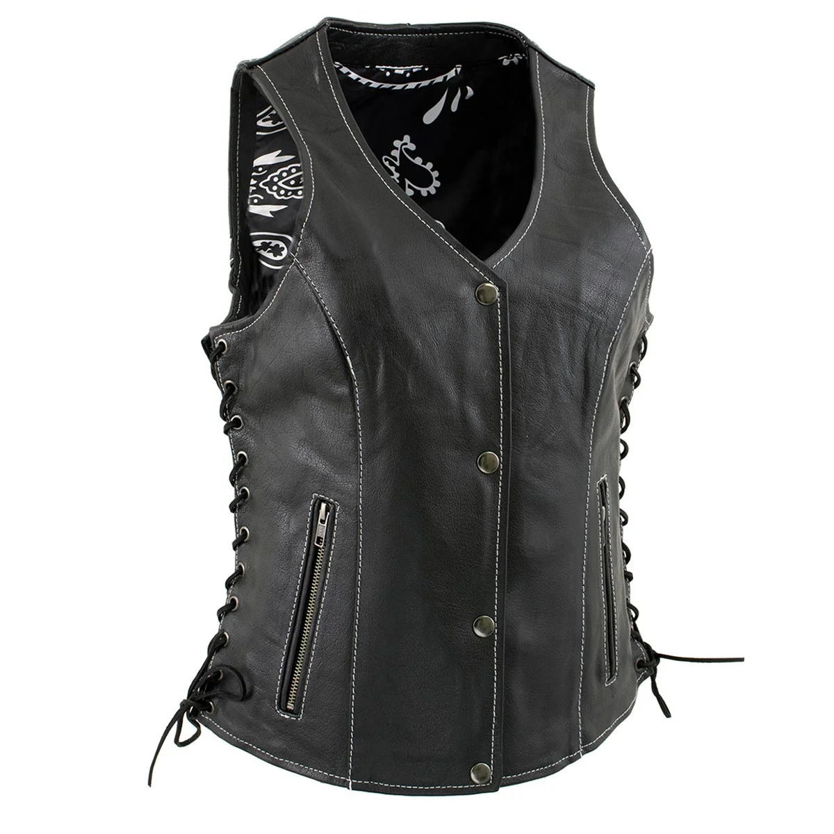 Durable Milwaukee Leather LKL4711 Women's Black Premium Leather Motorcycle Vest with Side Lace Adjustment Official