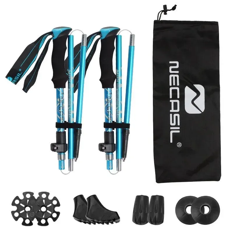 Smart Lighten Up Carbon Fiber Folding Trekking Poles – Ultralight Quick-Lock EVA Grip 0.73kg pair User-Friendly