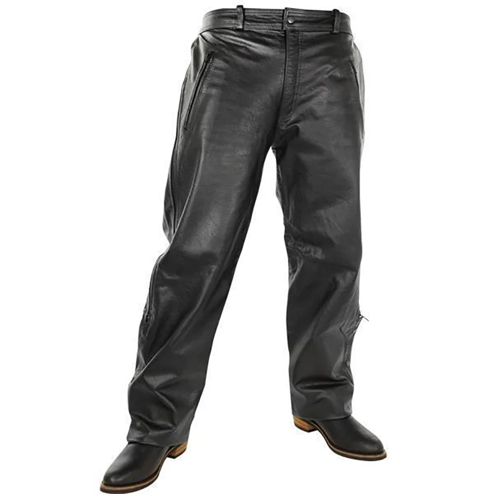 Official Milwaukee Leather LKM5727 Men's Black Premium Leather Motorcycle Rider Protective Over Pants w Side Zipper Entry World-Class