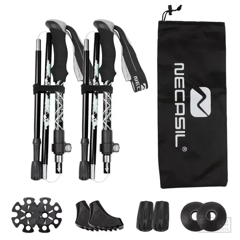 Solid 2pcs Folding Trekking Poles - Collapsible Hiking Sticks for Nordic Walking and Outdoor Activities Minimalist