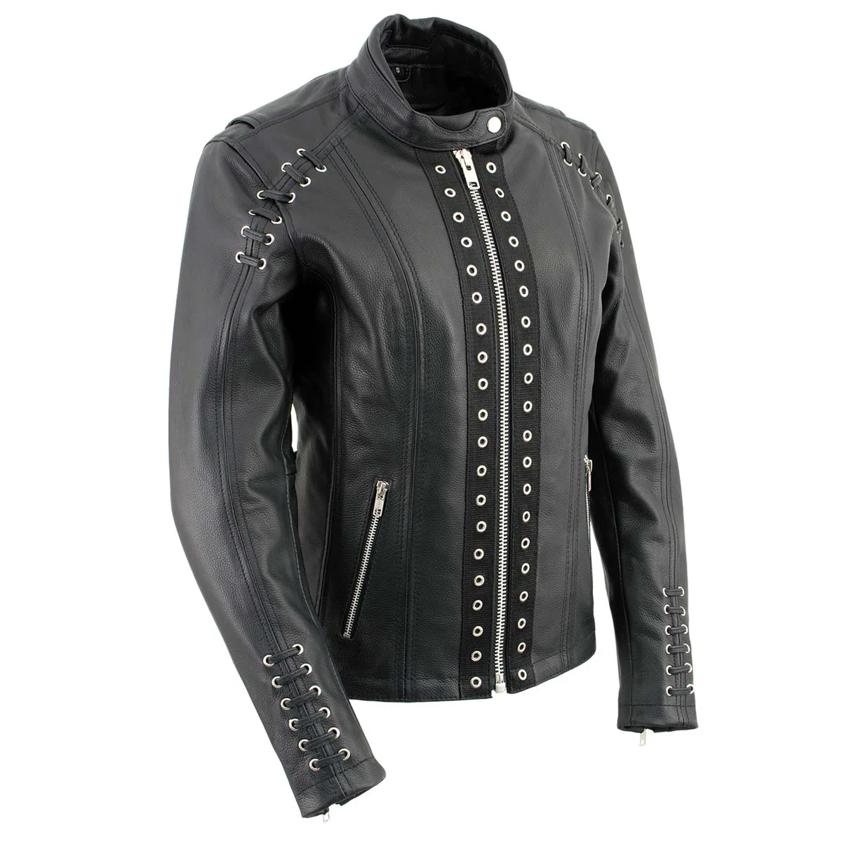 Secure Milwaukee Leather LKL27007 Women's Premium Black Motorcycle Riders Leather Jacket w Zip-Out Liner Selected