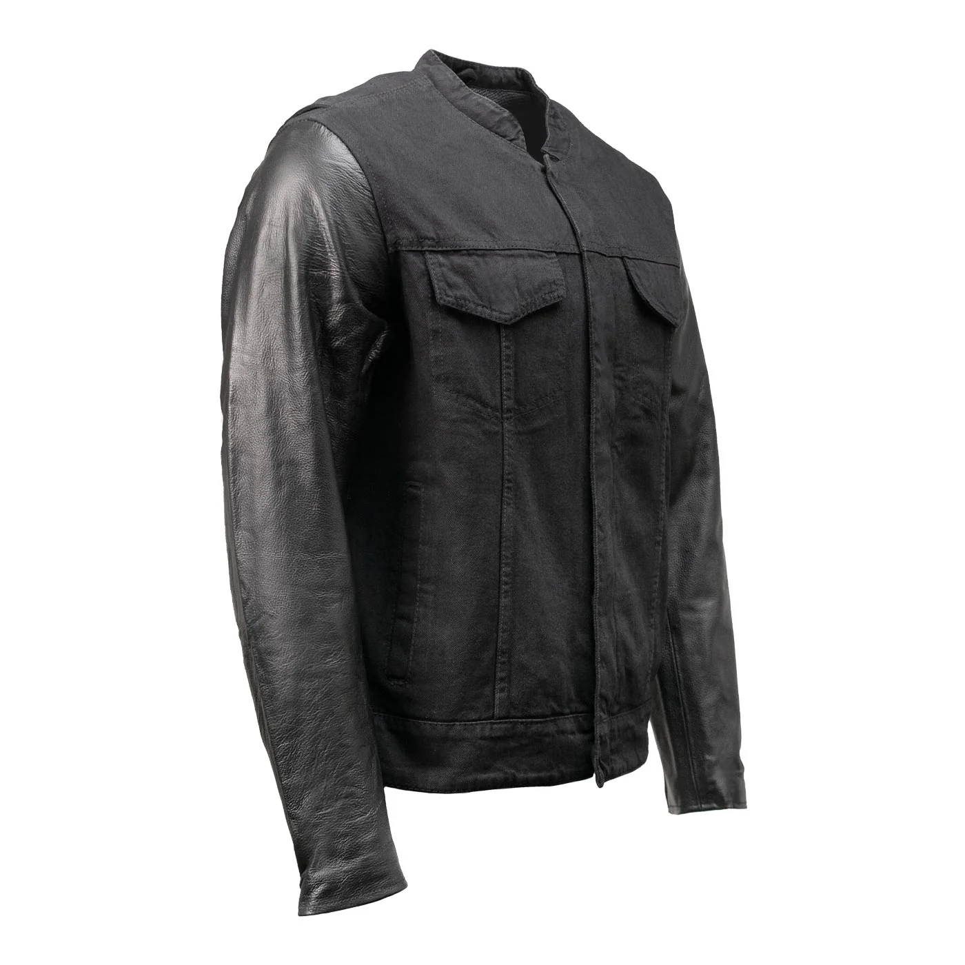 Recyclable Milwaukee Leather Men's Night Shift Black Denim and Leather Sleeves Motorcycle Riders Jacket - MDM1003 High-Performance