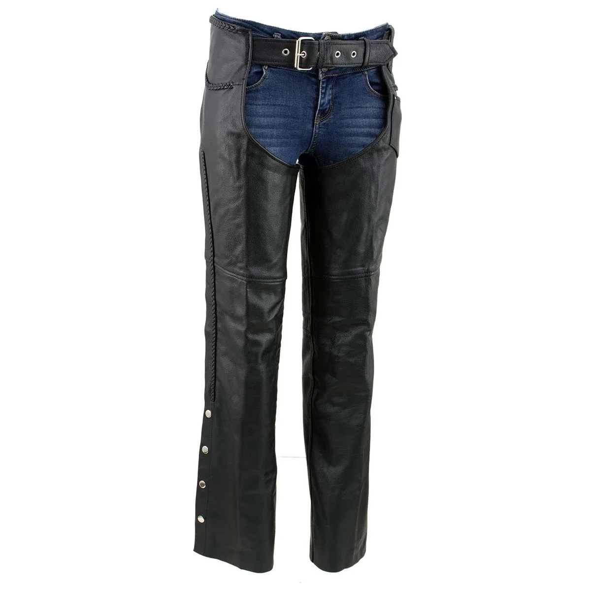 Trusted Milwaukee Leather LKM5725 Women's Braided Black Premium Leather Motorcycle Rider Chaps Trendy