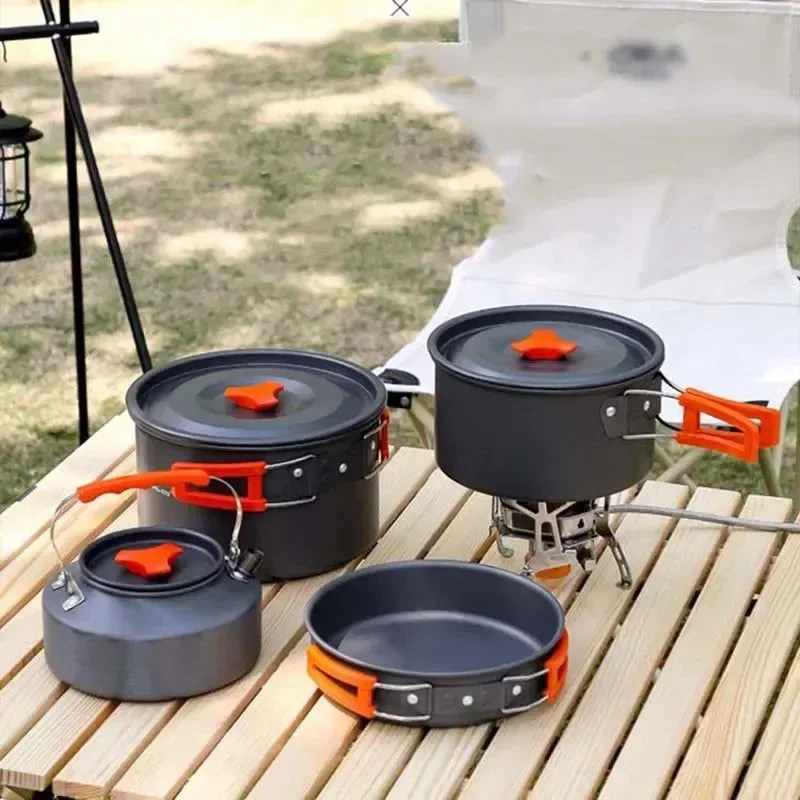 Reliable Camping Cookware Set Portable Aluminum Outdoor Tableware Cookset Cooking Kit with Pan Bowl Kettle and Pot for Hiking BBQ and Picnic Clean