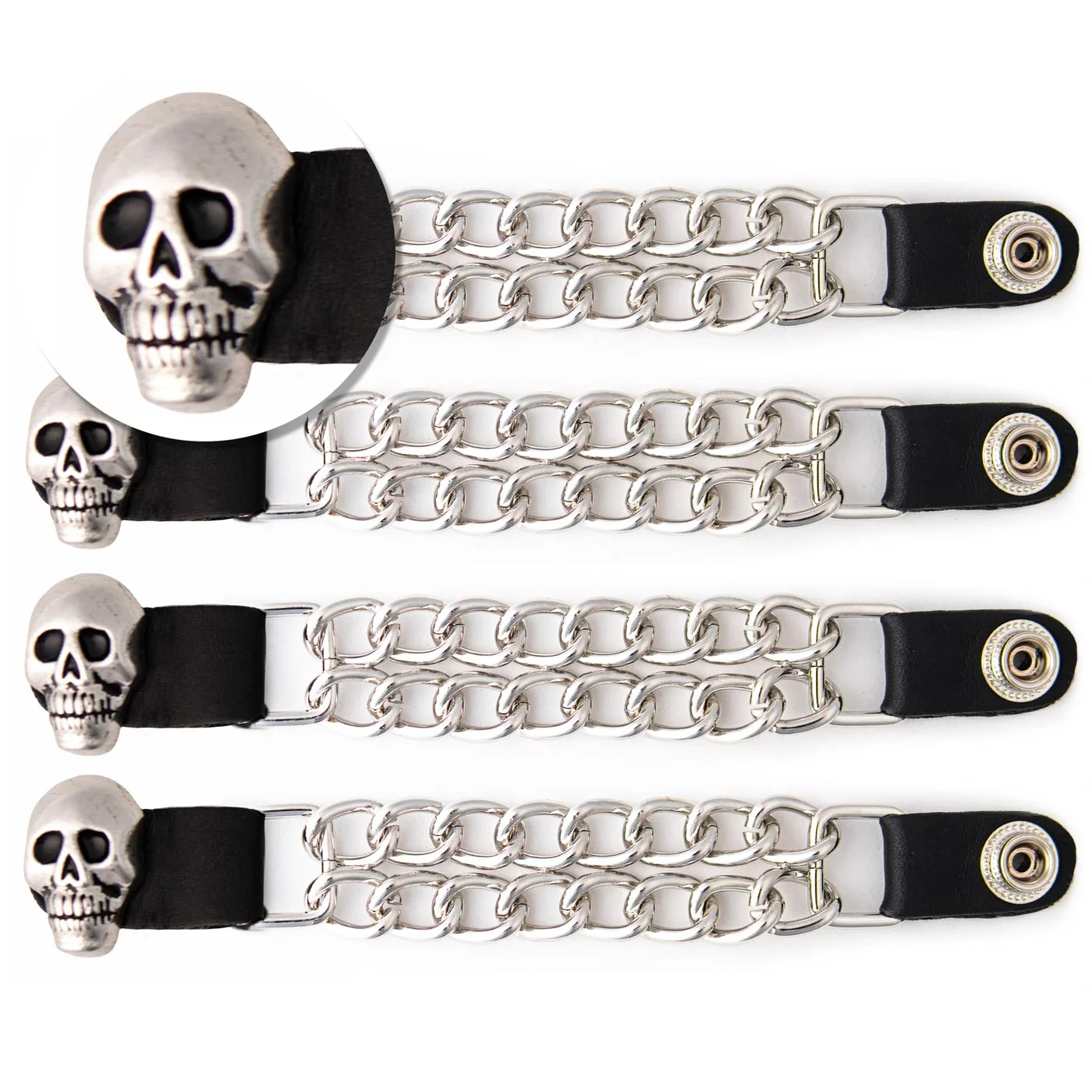 Practical Milwaukee Leather Skull Head Medallion Vest Extender - Double Chrome Chains Leather 6.5 Extension 4-PCS MLA6019SET Optimized