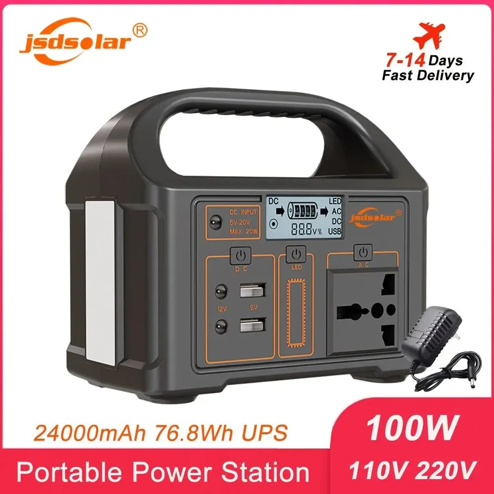 High-End 100W Portable Power Station – 24000mAh LiFePO4 Solar Generator 220V 110V AC Output for Camping Emergency Sustainable