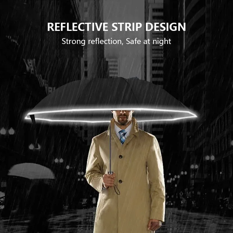 Next-Generation Reflective Strip Reverse Folding Umbrella – Fully Automatic Windproof UV Protective 3 Colors High-End