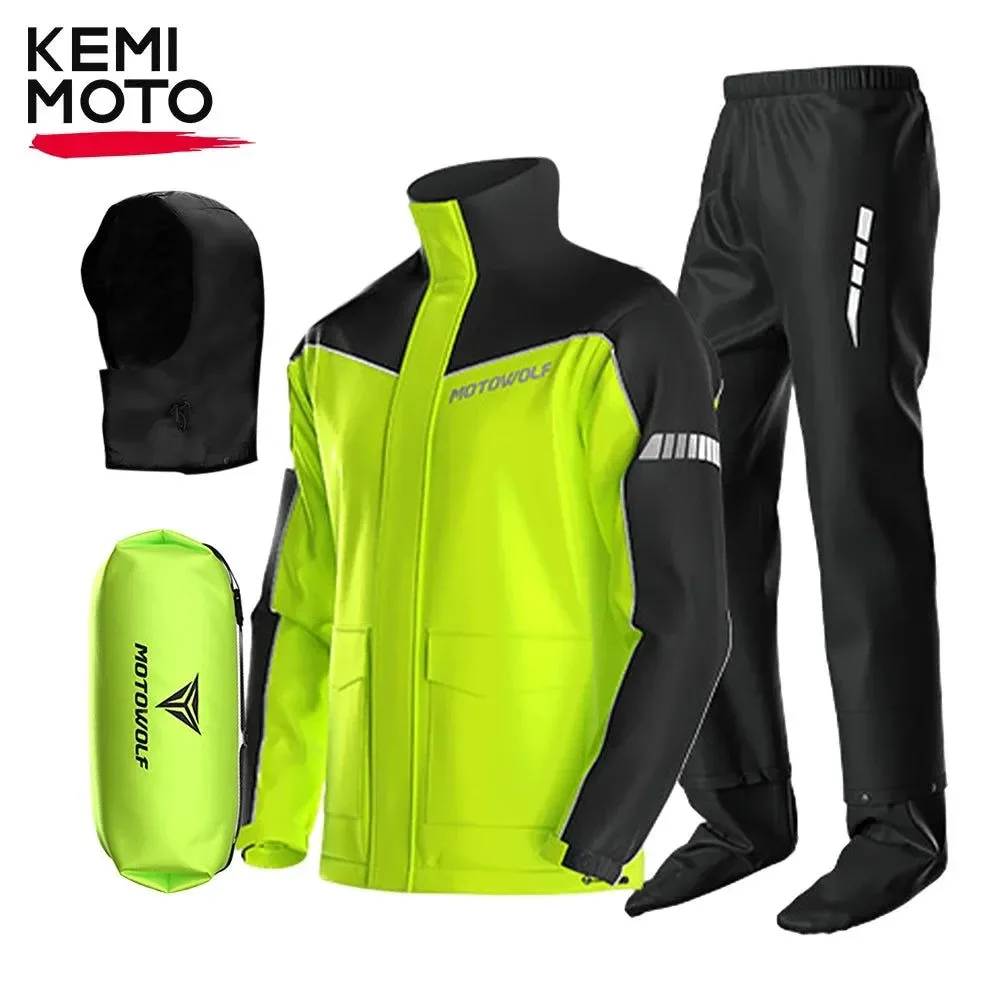 Contemporary Motorcycle Raincoat Suit - Waterproof Reflective Split Jacket and Pants for Outdoor Activities Original Design