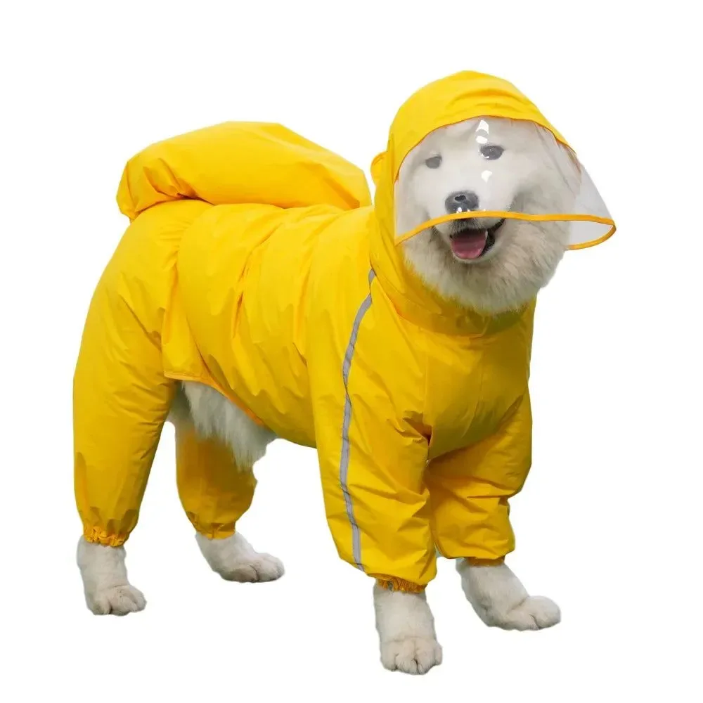Sophisticated Fully-Covered Hooded Dog Raincoat - Waterproof with Removable Tail Cover for Large Dogs Consistent