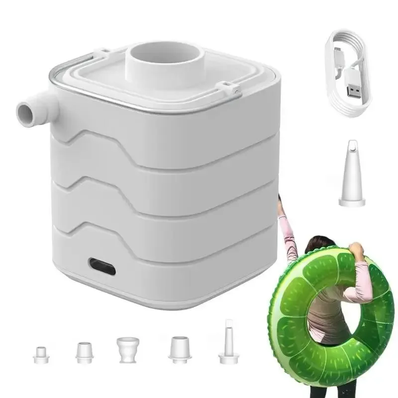 Outstanding Portable Electric Air Pump with LED Light – 6 Nozzles USB-C Rechargeable 35W for Air Mattresses Pools Camping Inflatables Functional
