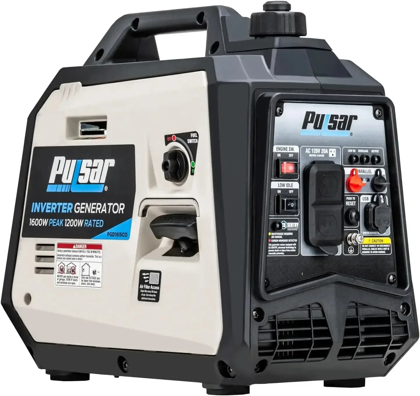 Consistent 120V Outlets USB Ports-Pulsar 1600W Ultra-Light Quiet Portable Gas Inverter Generator- CARB Compliant 6.5-Hour Runtime Modern
