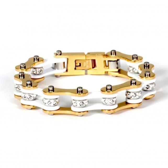 Responsible Hot Leathers JWB3109 White and Gold Motorcycle Chain Stainless Steel Bracelets Efficient