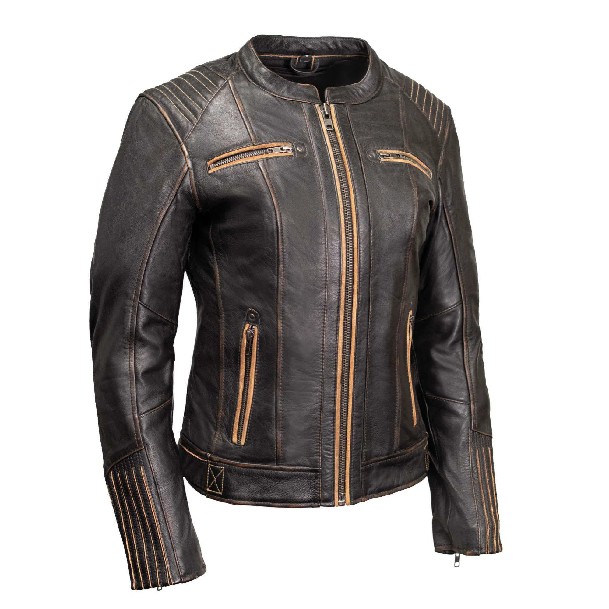 Excellent MMCC Women's Rebel Brown Leather Motorcycle Jacket - MMC20003 High-Performance