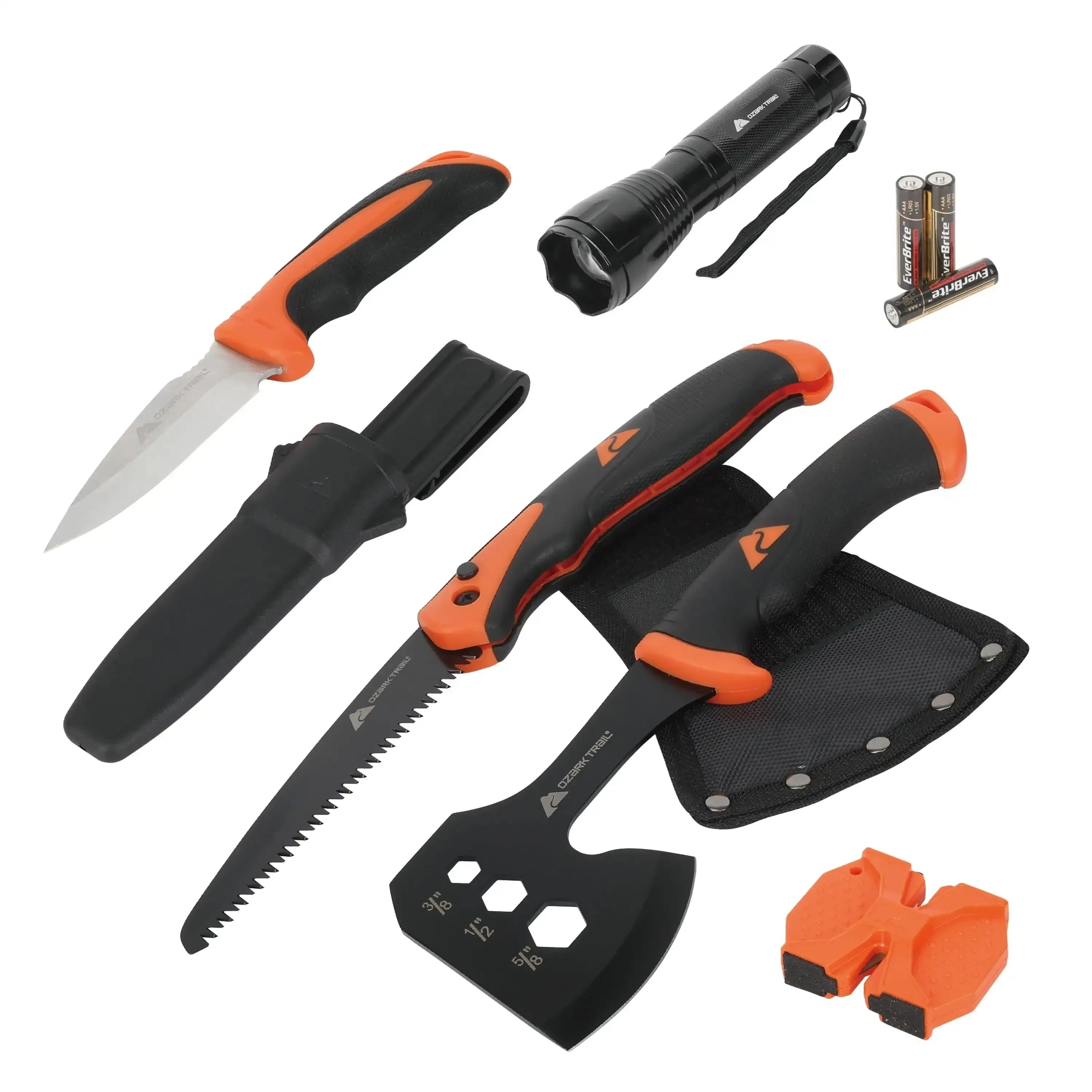 High-Quality Ozark Trail 7-Piece Camping Tool Set – Complete Outdoor Survival Kit with Hammer Axe Flashlight Trusted